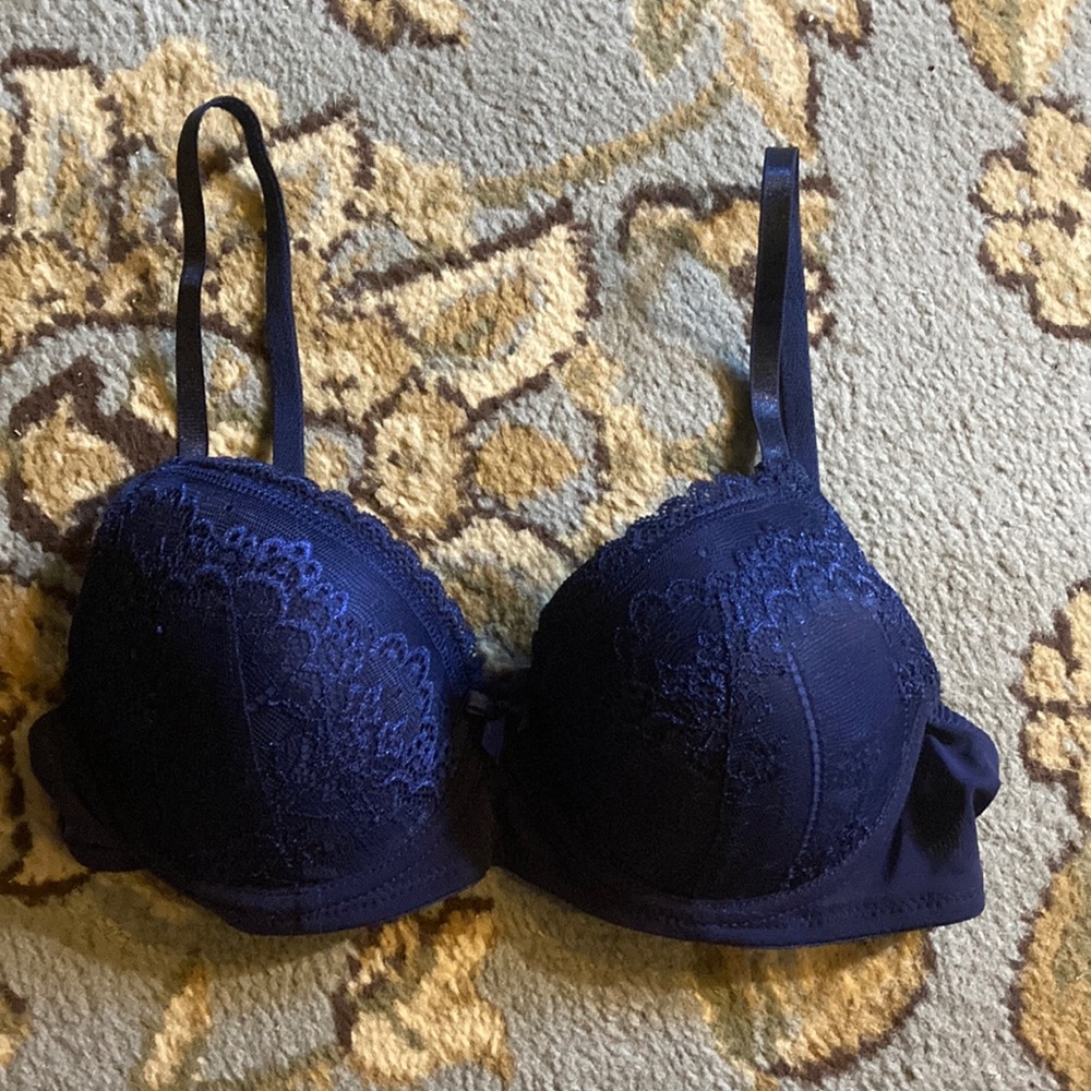 Pure Beauty by Rene Rofe navy blue lace bra